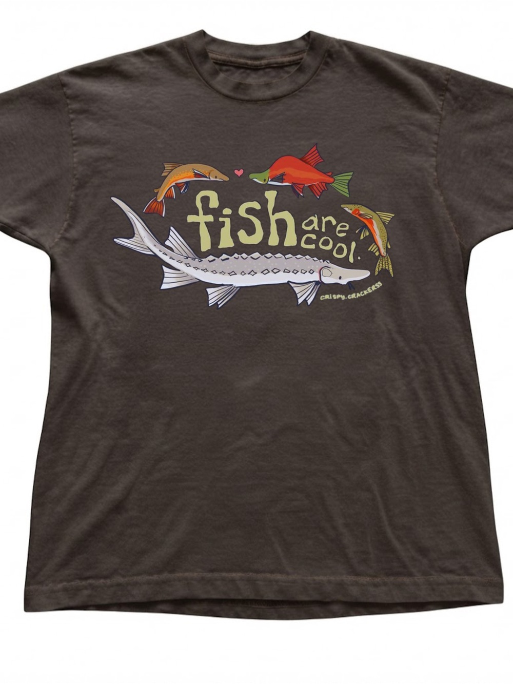 Fish Are Cool Graphic Print Dark Brown Cotton Gildan T-Shirt